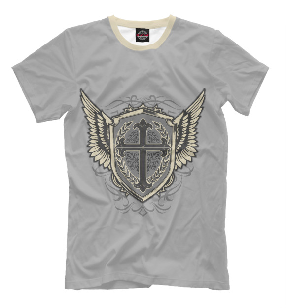 Мужская футболка с изображением Крест и крылья цвета Серый