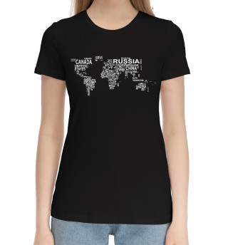 Женская хлопковая футболка Страны мира карта