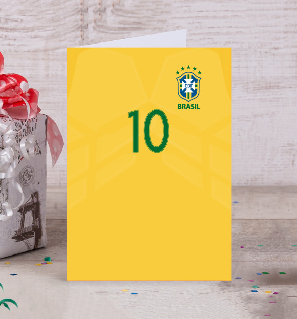 Открытка с изображением Неймар Форма Сборной Бразилии цвета Белый
