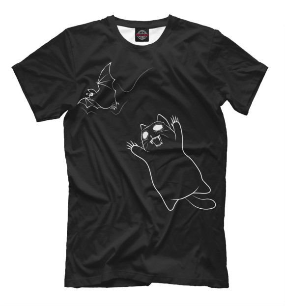 Мужская футболка с изображением Кот монстр цвета Черный