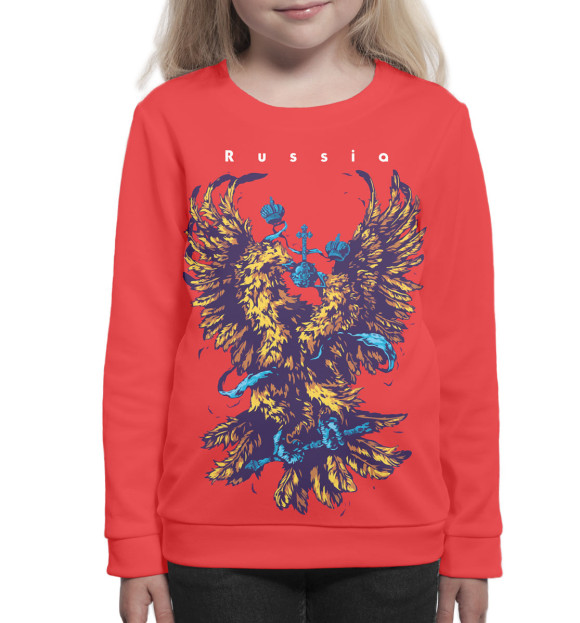 Свитшот для девочек с изображением Двуглавый орел цвета Белый