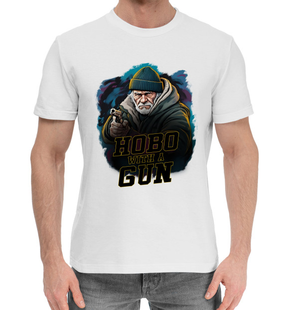 Мужская хлопковая футболка с изображением Hobo with a gun цвета Белый