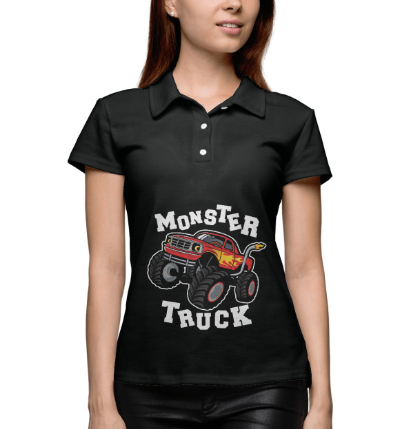 Женское поло с изображением Monster truck цвета Белый