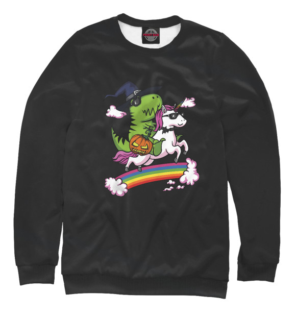 Мужской свитшот с изображением Witch Rex Dinosaur Riding цвета Белый