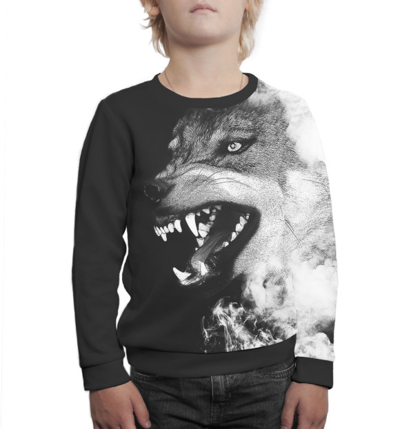Свитшот для мальчиков с изображением Волк цвета Белый