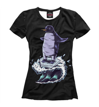 Женская футболка Пингвин сёрфит на льдине