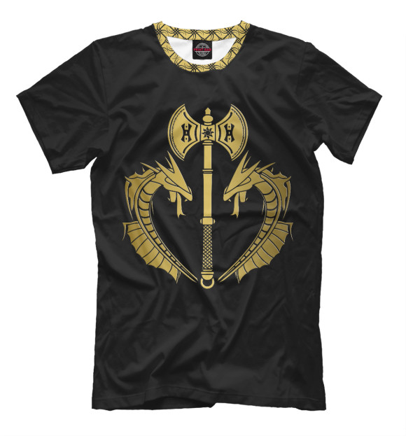 Мужская футболка с изображением Золотой Дракон цвета Черный