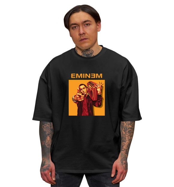 Мужская футболка оверсайз с изображением Eminem цвета Черный