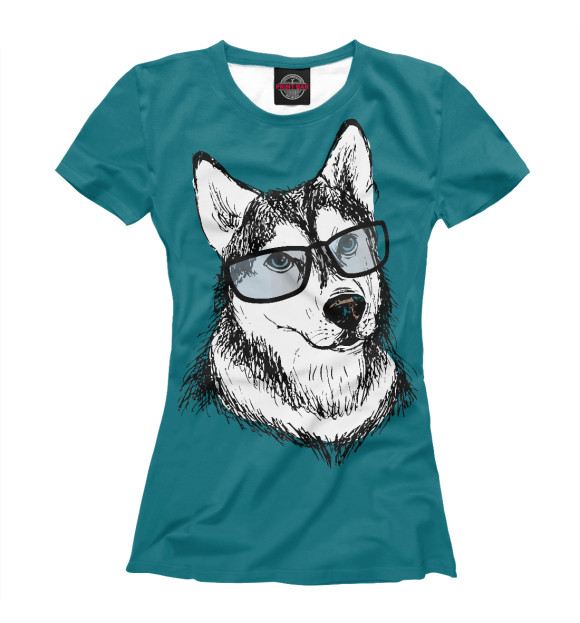 Женская футболка с изображением Собачка в очках цвета Белый