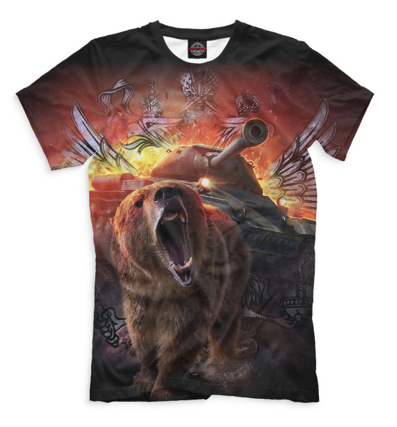 Мужская футболка с изображением Медведь и танк цвета Молочно-белый
