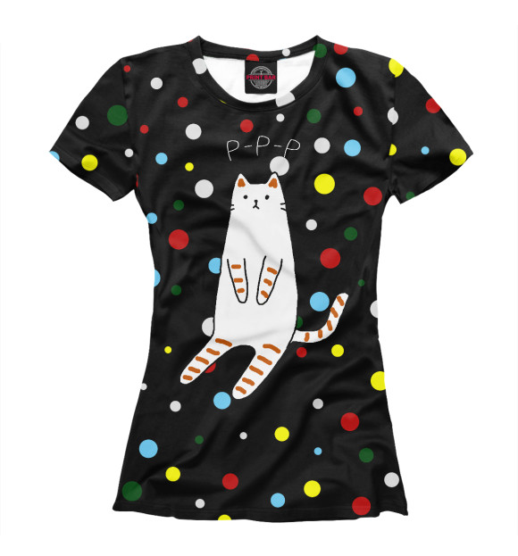 Женская футболка с изображением Кот и конфетти цвета Белый