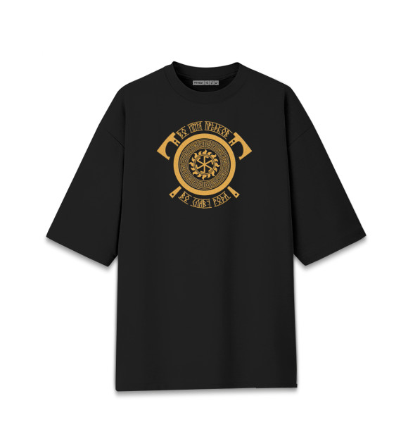 Женская футболка оверсайз с изображением Символ воина Громовик цвета Черный