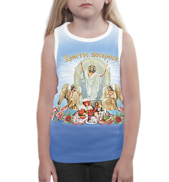 Майка для девочки с изображением Христос Воскресе цвета Белый