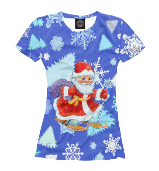 Женская футболка Дед на лыжах