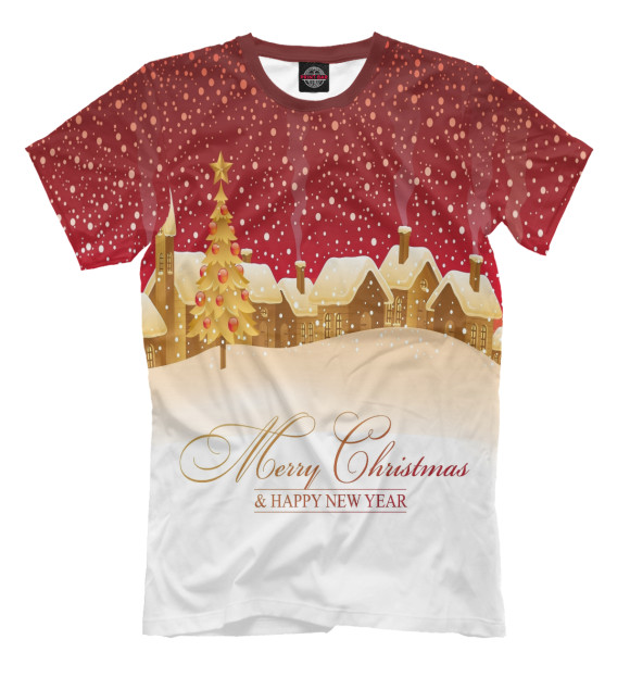 Мужская футболка с изображением Рождественские огни цвета Молочно-белый