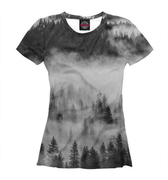 Женская футболка с изображением Туман над лесом цвета Белый