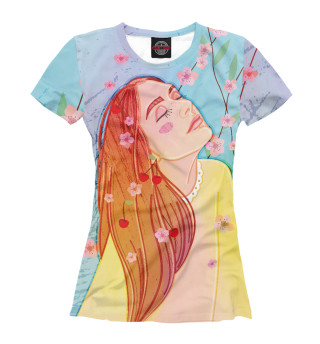 Женская футболка Девушка с закрытыми глазами в цветах