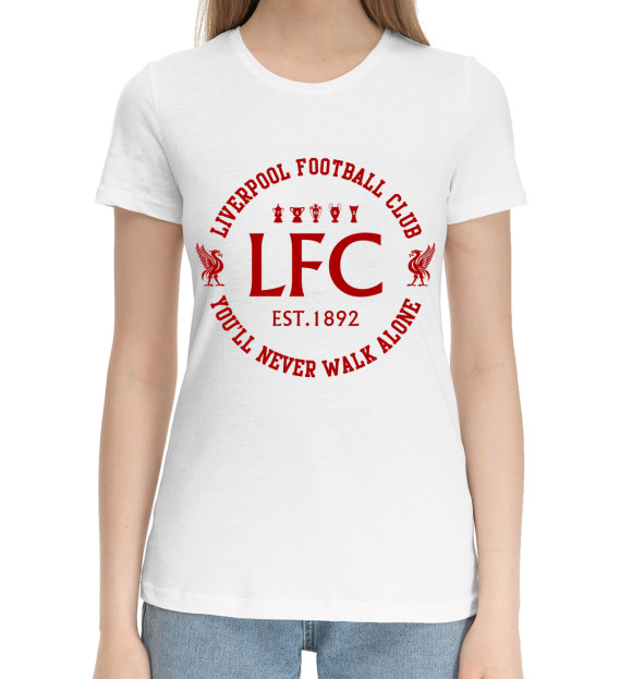 Женская хлопковая футболка с изображением Ливерпуль цвета Белый