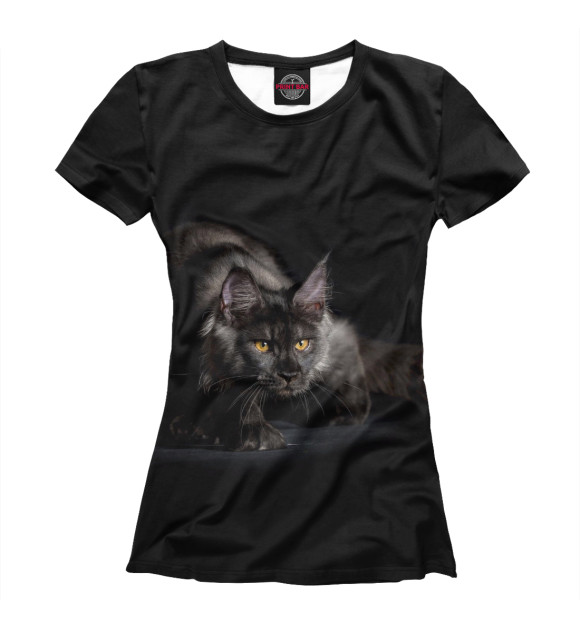 Женская футболка с изображением Черный кот цвета Белый