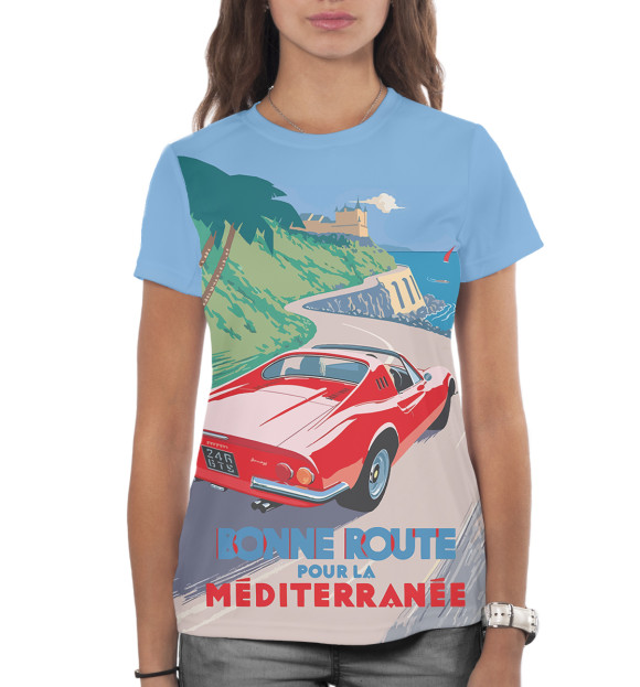 Женская футболка с изображением Bonne Route цвета Белый