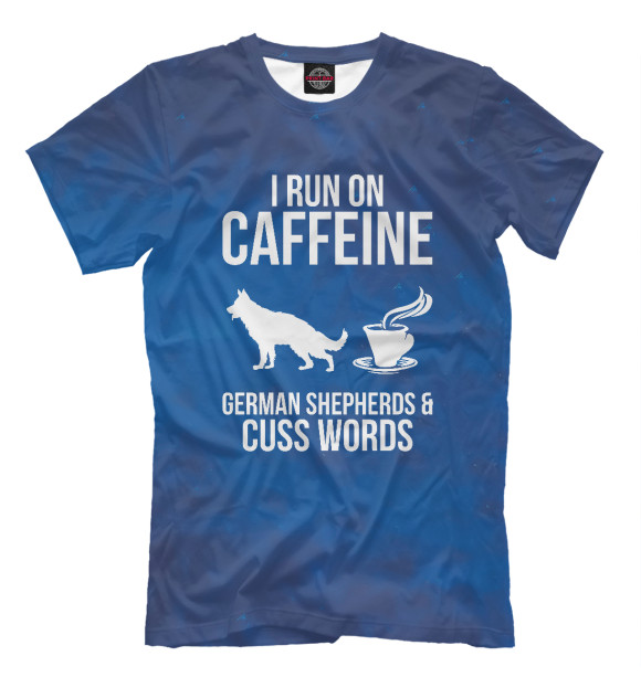 Мужская футболка с изображением I Run On Caffein Shepherd цвета Белый