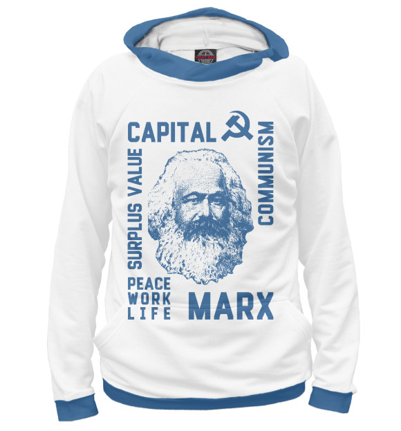 Мужское худи с изображением Карл Маркс цвета Белый