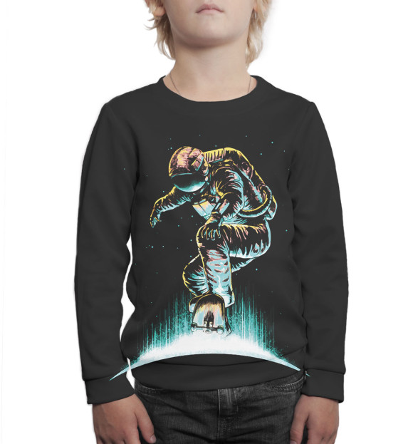 Свитшот для мальчиков с изображением Космонавт-скейтер цвета Белый