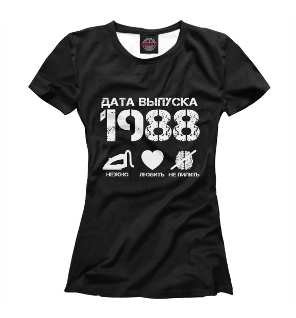 Женская футболка с изображением Дата выпуска 1988 цвета Белый