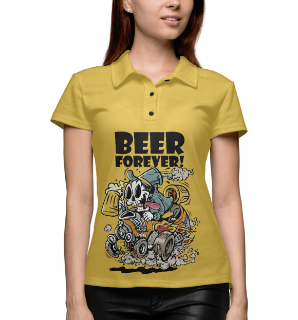 Женское поло с изображением Beer forever цвета Белый