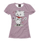 Женская футболка Романтичный котик (розовый фон)