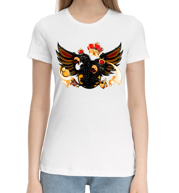 Женская хлопковая футболка с изображением Двуглавый орел цвета Белый