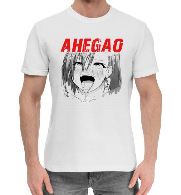 Мужская хлопковая футболка с изображением Ahegao цвета Белый