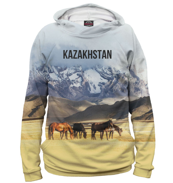 Мужское худи с изображением Kazakhstan цвета Белый