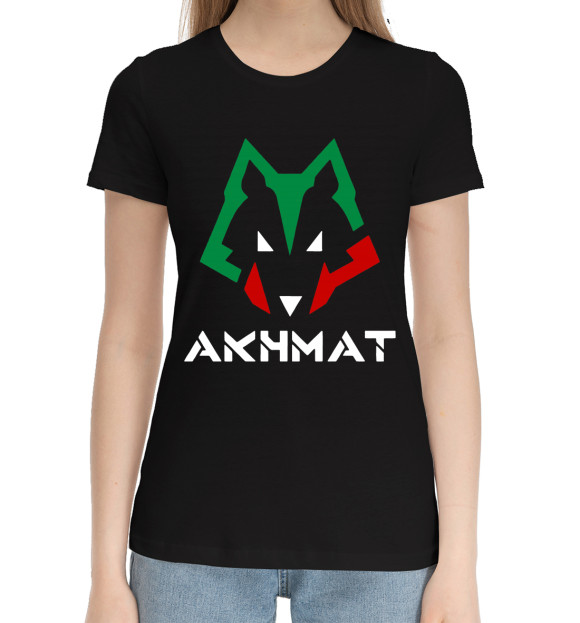 Женская хлопковая футболка с изображением Ахмат фан клаб цвета Черный