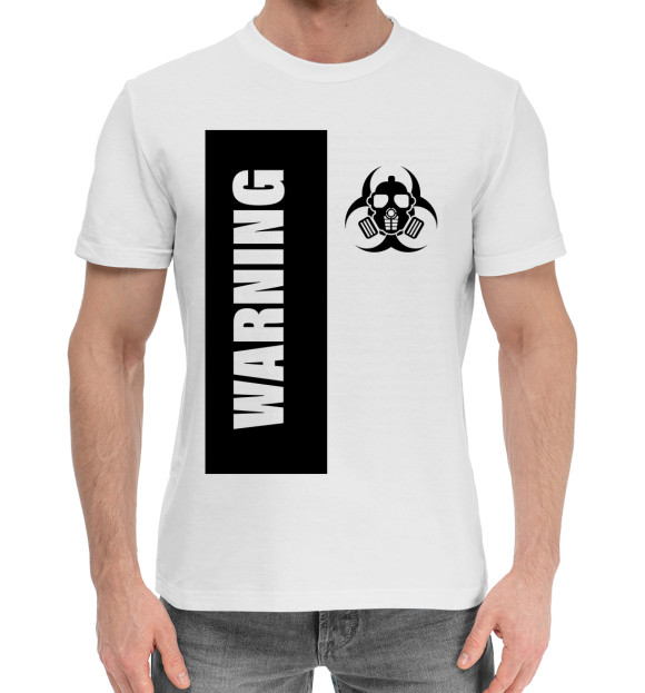 Мужская хлопковая футболка с изображением Warning Virus цвета Белый