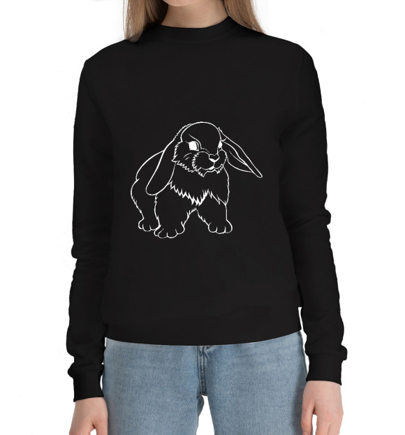 Женский хлопковый свитшот с изображением Толстый кролик цвета Черный