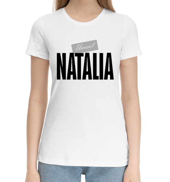 Женская хлопковая футболка с изображением Наталия цвета Белый