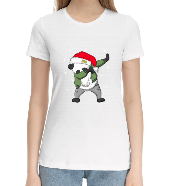 Женская хлопковая футболка с изображением DAB панда дед мороз цвета Белый