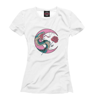Женская футболка Змея на фоне луны