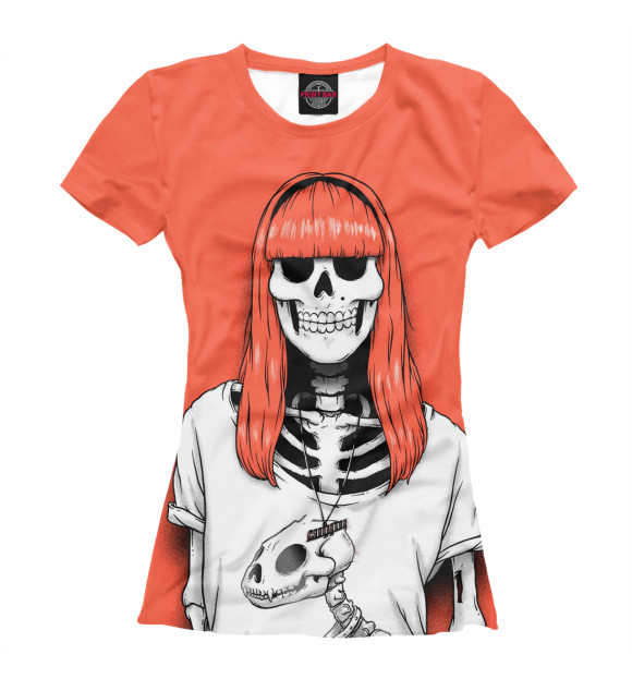 Женская футболка с изображением Девушка скелет цвета Белый