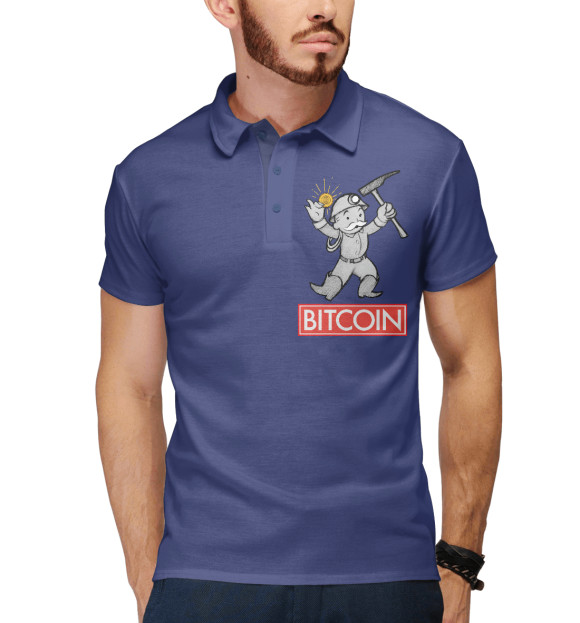 Мужское поло с изображением Bitcoin Майнер цвета Белый