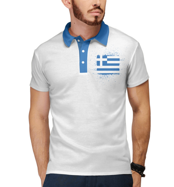 Мужское поло с изображением Греческий флаг цвета Белый