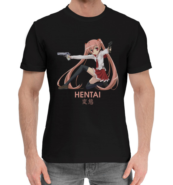 Мужская хлопковая футболка с изображением Hentai цвета Черный