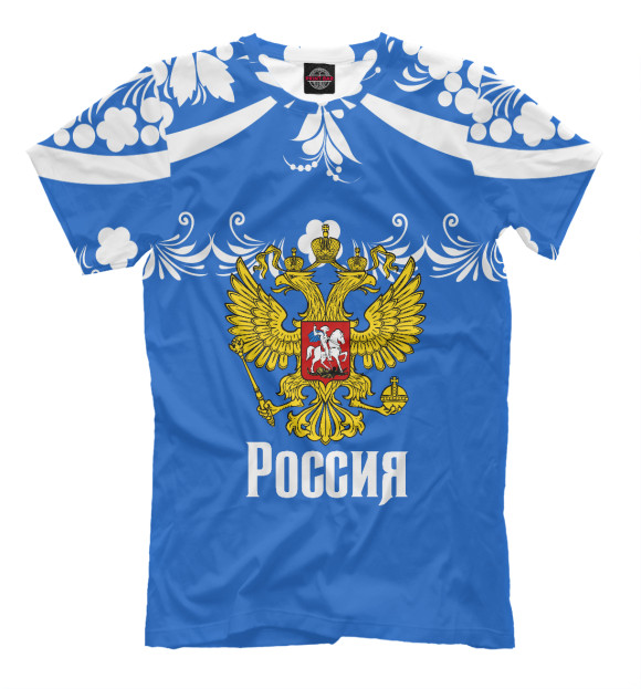 Мужская футболка с изображением Россия спорт цвета Грязно-голубой