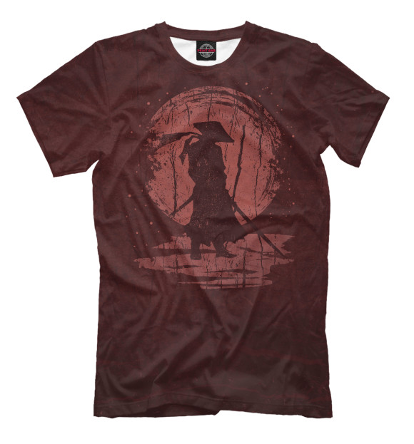 Мужская футболка с изображением Red moon samurai цвета Белый