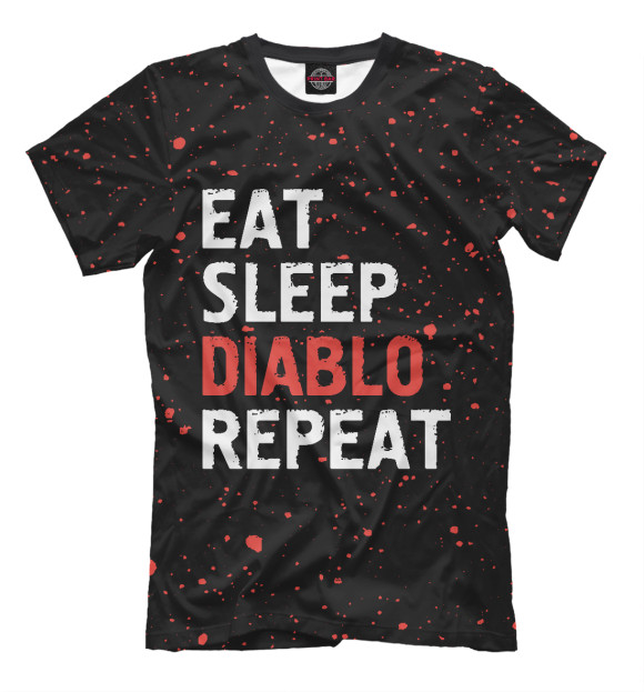 Мужская футболка с изображением Eat Sleep Diablo Repeat цвета Белый