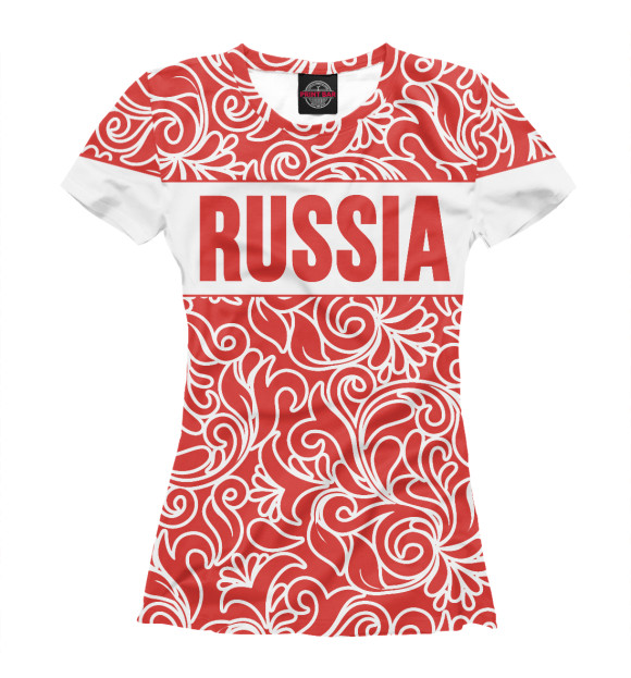 Женская футболка с изображением RUSSIA цвета Белый