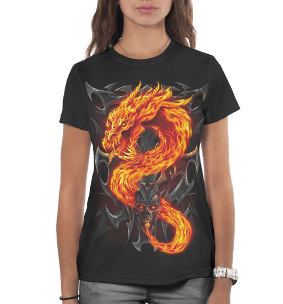 Женская футболка с изображением Огненный дракон цвета Белый