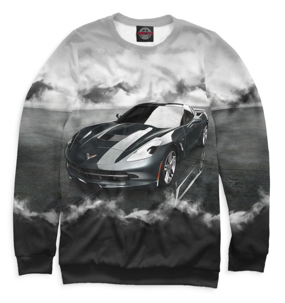 Мужской свитшот с изображением Chevrolet Corvette цвета Белый