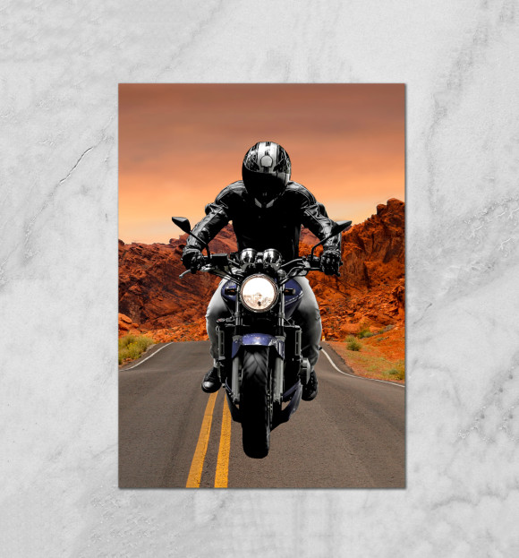 Плакат с изображением Мотоциклист цвета Белый